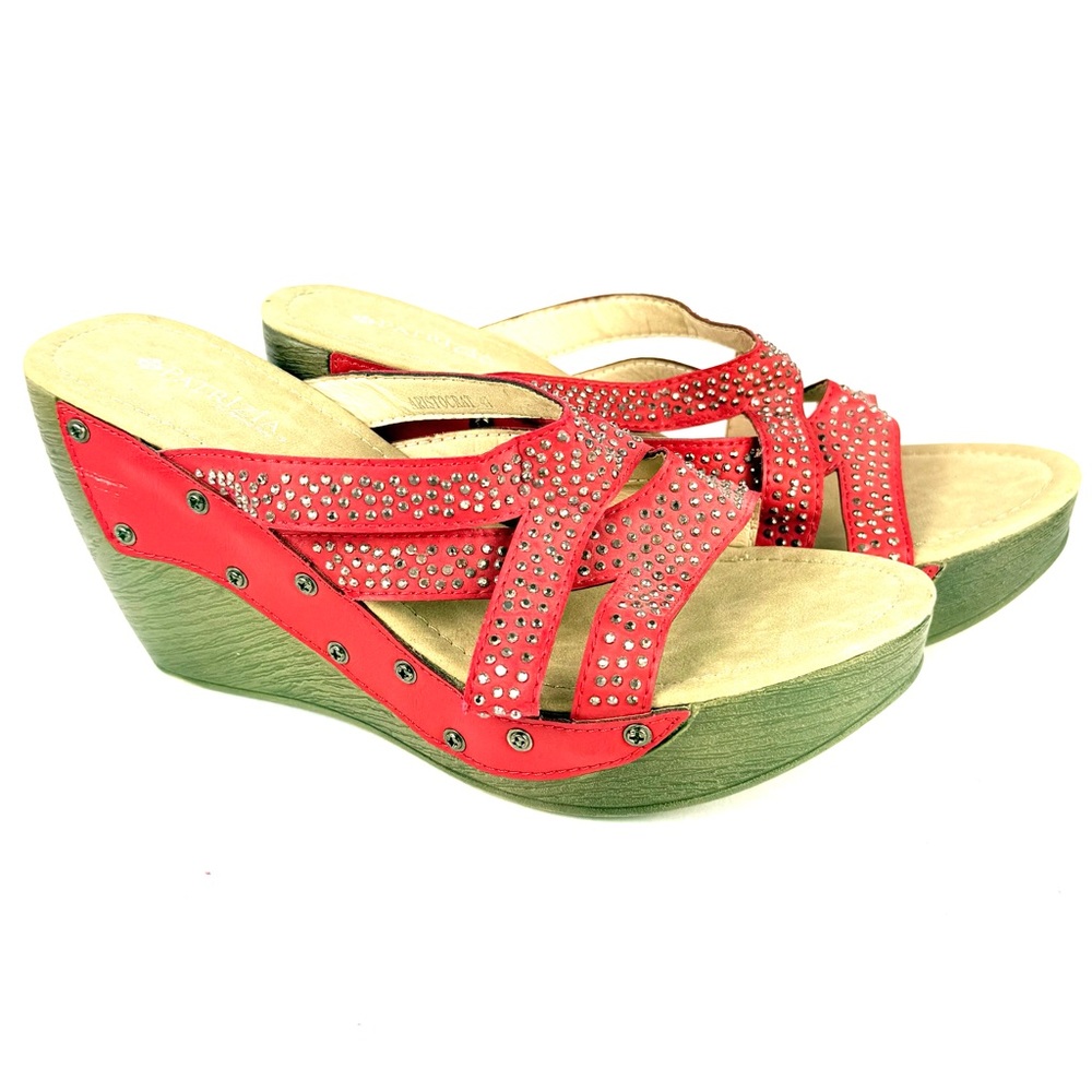 PATRIZIA by Spring Step ARISTOCRAT Studded Red Wedge Slide Sandals ~ Size 41